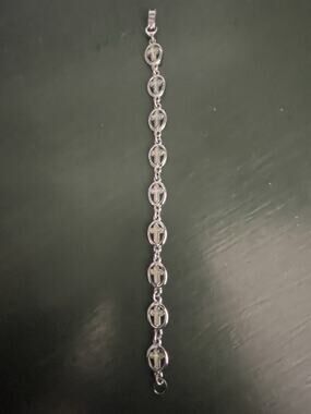 Vintage Cross Bracelet Silver Tone Jewelry Iridescent Center Simple Religious